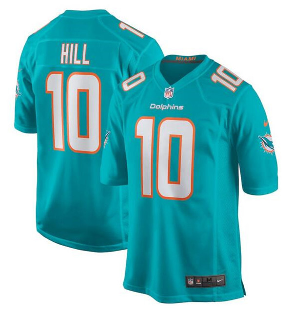 Men's Miami Dolphins #10 Tyreek Hill Aqua Stitched Game Jersey